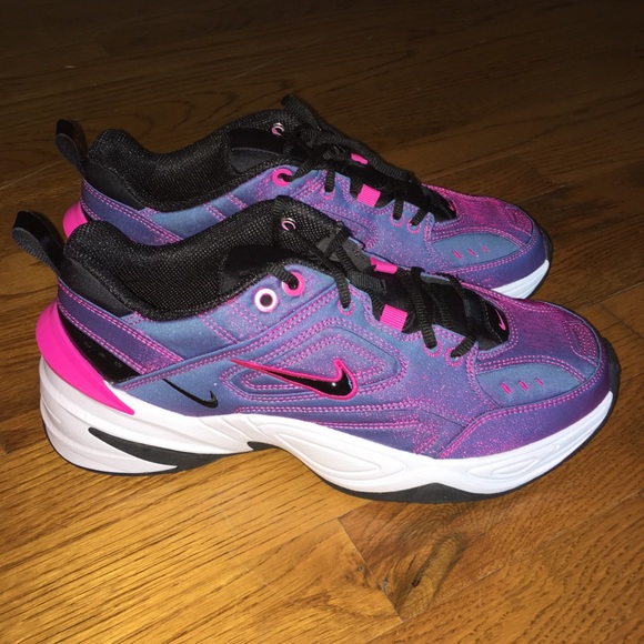 nike m2k tekno trainers in iridescent pink and blue